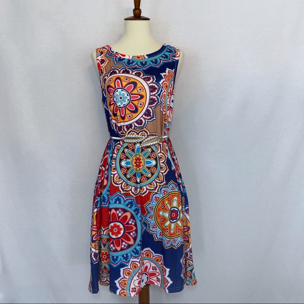 Boho Geometric Floral Sundress with Pockets - Picture 7 of 13
